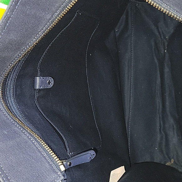 Kate Spaded Striped Navy Blue Canvas Leather Tote Shoulder Bag - Picture 10 of 12